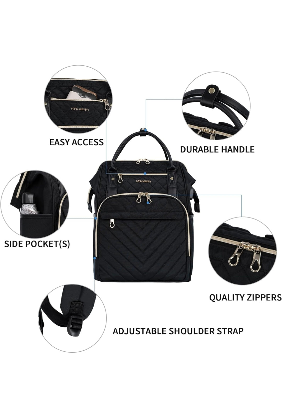 Kroser 17-Inch Laptop Backpack Durable Water-Resistant & RFID Safe, Lightweight with Stylish Gold Zippers