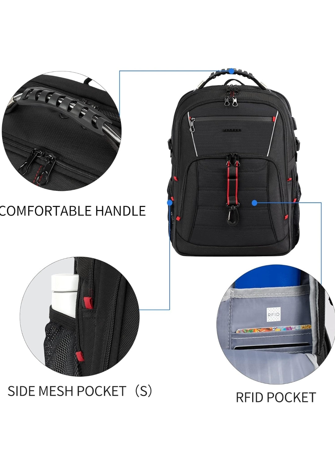Kroser 48L Travel Laptop Backpack TSA-Friendly - Water Resistant & Anti Theft – Zip Lock - Fits 17 inch Laptops - Black
