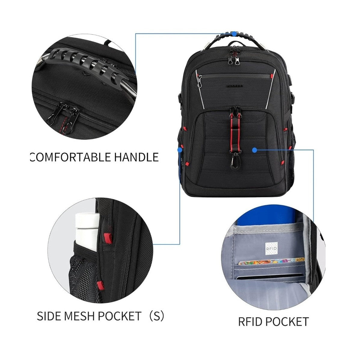 Travel Laptop Backpack 48L TSA-Friendly - Water Resistant & Anti Theft – Zip Lock - Fits 17 inch Laptops - Black