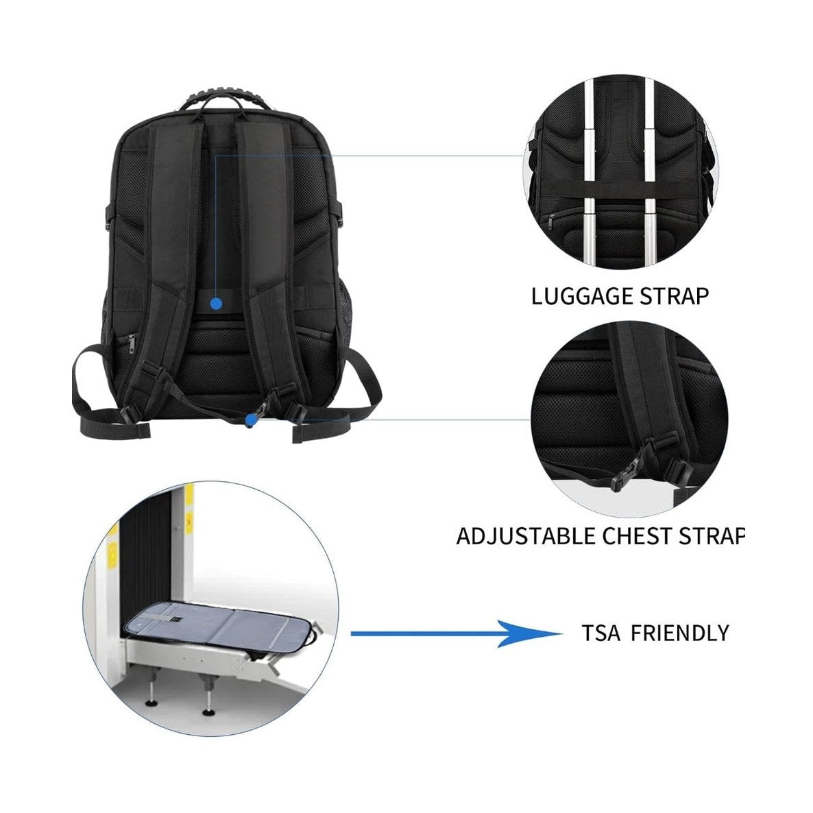 Travel Laptop Backpack 48L TSA-Friendly - Water Resistant & Anti Theft – Zip Lock - Fits 17 inch Laptops - Black
