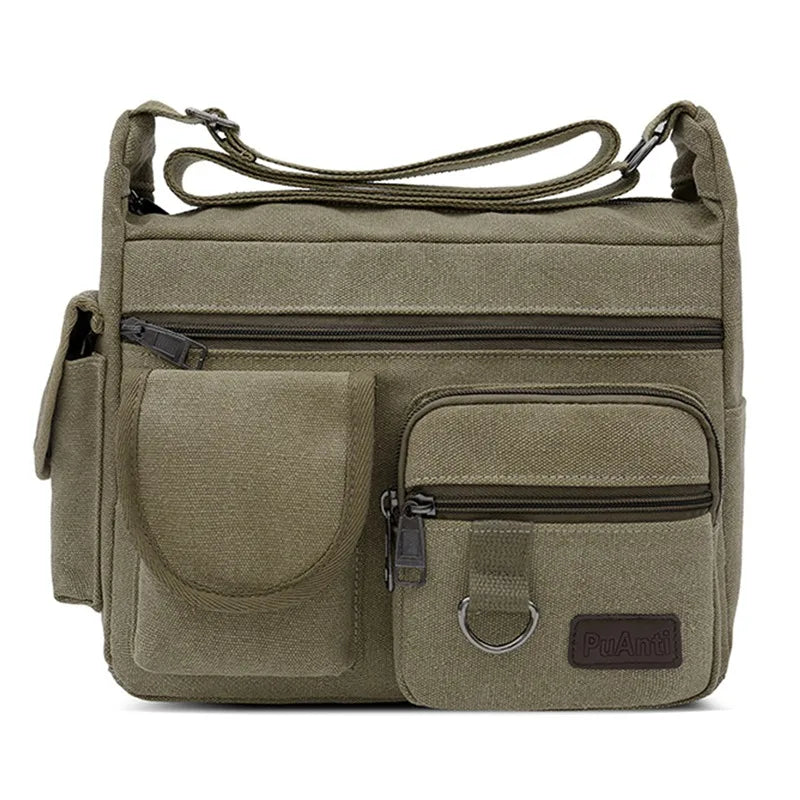 Vintage Crossbody Messenger Shoulder Bag, Multi-Pocket Design for Everyday, School & Business Use