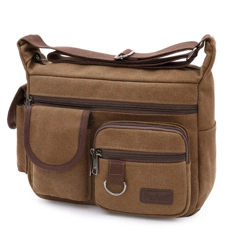 Vintage Crossbody Messenger Shoulder Bag, Multi-Pocket Design for Everyday, School & Business Use