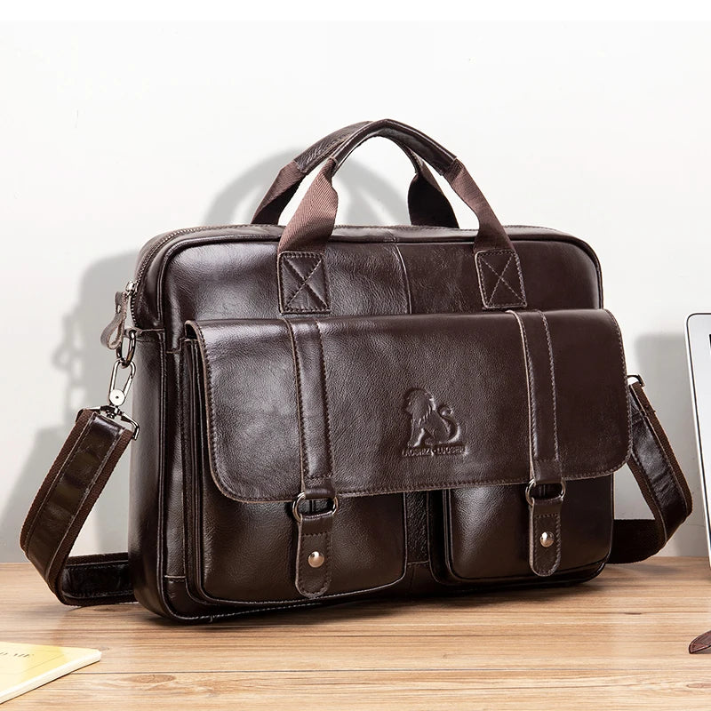 Executive Leather Men’s Briefcase – Elegant, Spacious Shoulder Bag with Organized Pockets for Daily Use