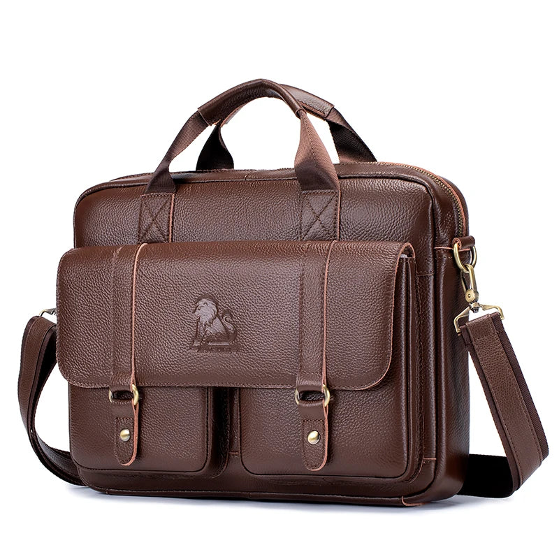 Executive Leather Men’s Briefcase – Elegant, Spacious Shoulder Bag with Organized Pockets for Daily Use