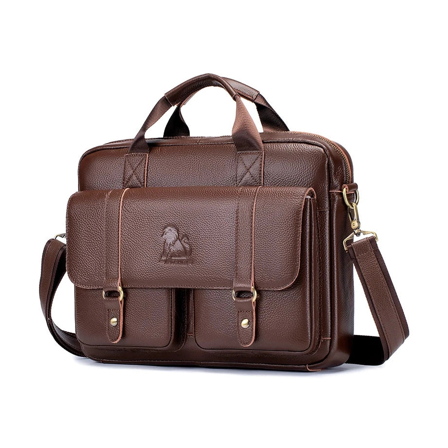 Executive Leather Men’s Briefcase – Elegant, Spacious Shoulder Bag with Organized Pockets for Daily Use