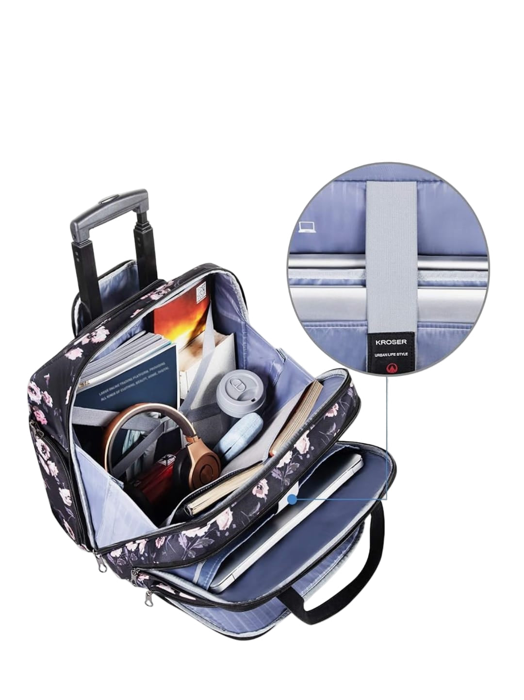KROSER Business Trolley – Water-Resistant 15" Laptop Bag with RFID Blocking, Multiple Pockets & Unique, Easy-Travel Design