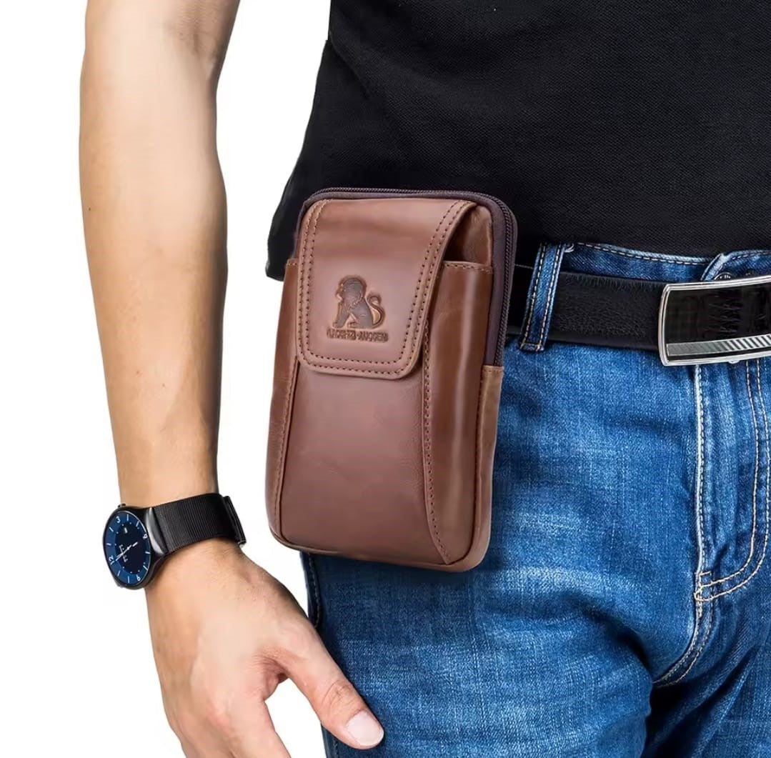 Premium Leather Belt Bag – Lightweight Waist Pack for Mobile Phone, Cards & Keys – Ideal for Hiking, Camping, Climbing & Cycling