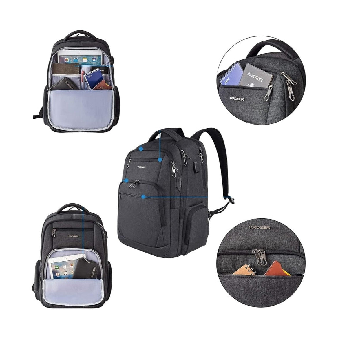 Travel Laptop Bag 17-Inch – Lightweight, Water-Resistant Multiple Compartments USB Port & Earphone Hole