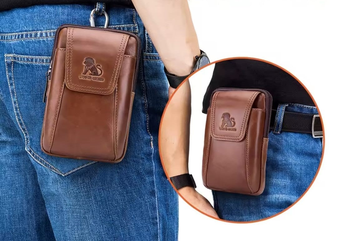 Premium Leather Belt Bag – Lightweight Waist Pack for Mobile Phone, Cards & Keys – Ideal for Hiking, Camping, Climbing & Cycling