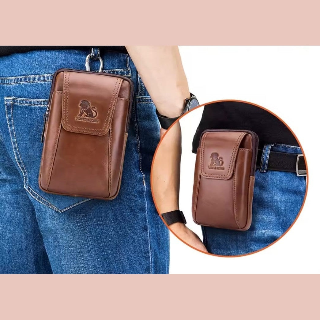 Premium Leather Belt Bag – Lightweight Waist Pack for Mobile Phone, Cards & Keys – Ideal for Hiking, Camping, Climbing & Cycling
