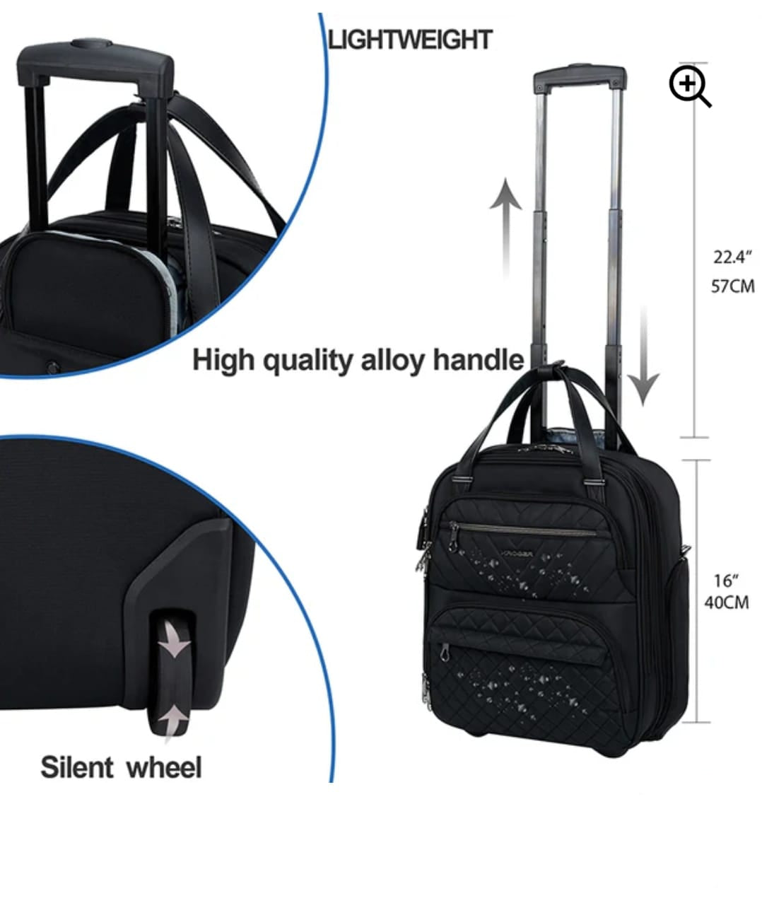 KROSER Business Hand Luggage Trolley 40cm – Lightweight, Water-Resistant Carry-On - 15.6" Laptop Compartment