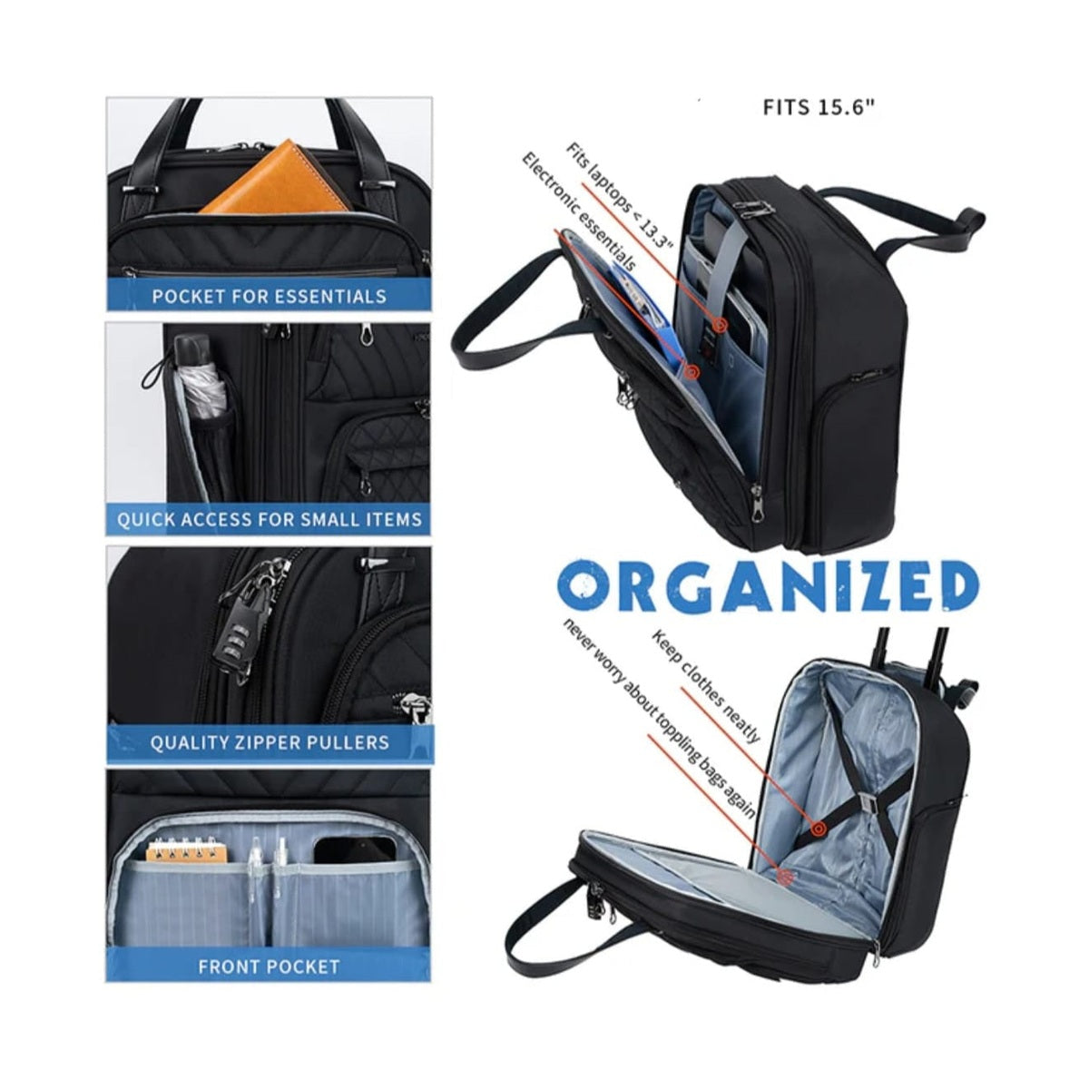 Business Hand Luggage Trolley 40cm – Lightweight, Water-Resistant Carry-On - 15.6" Laptop