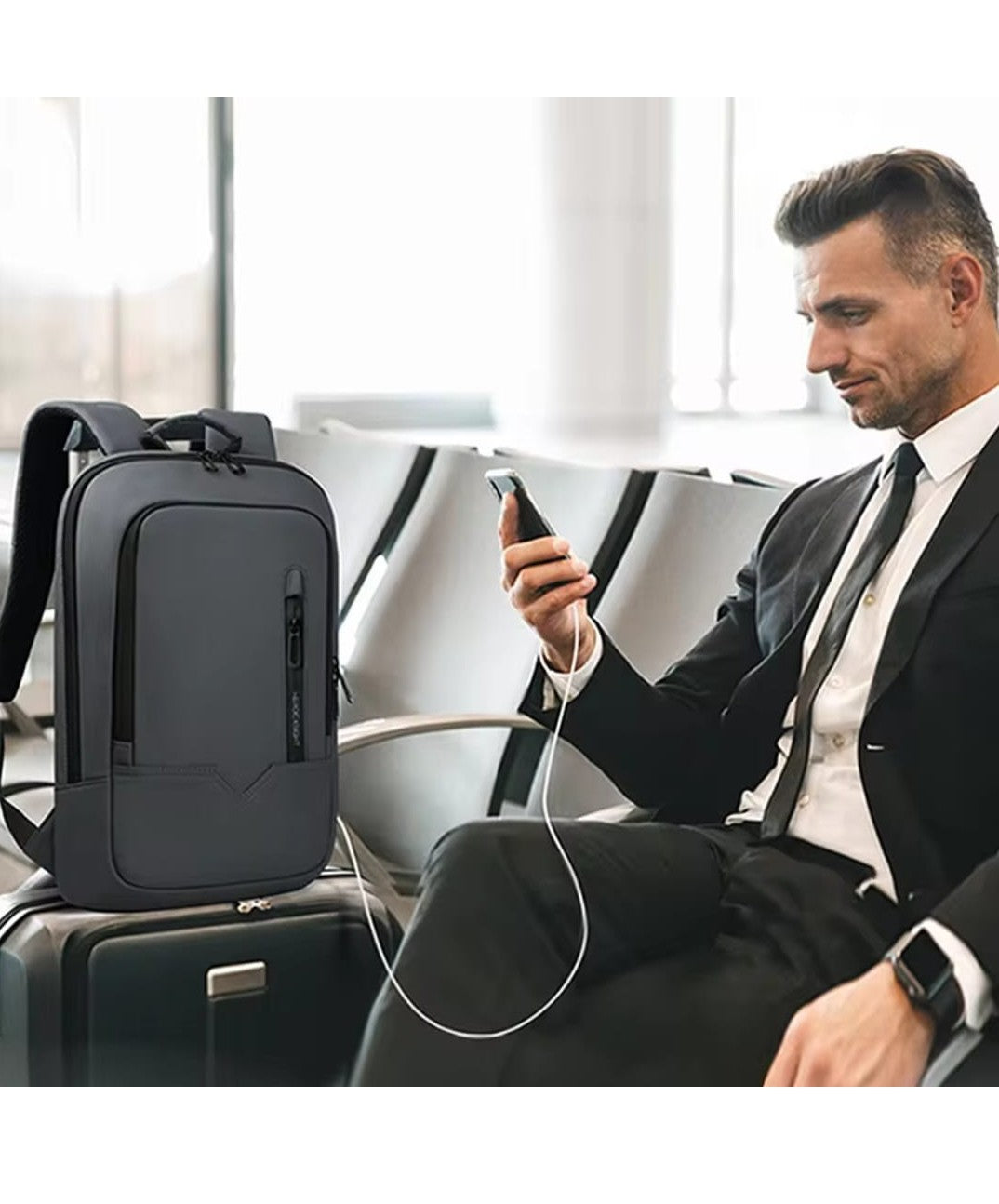 Slim Laptop Backpack 15 Inch – USB Type-C Ports, Water-Resistant, Sleek Lightweight Design