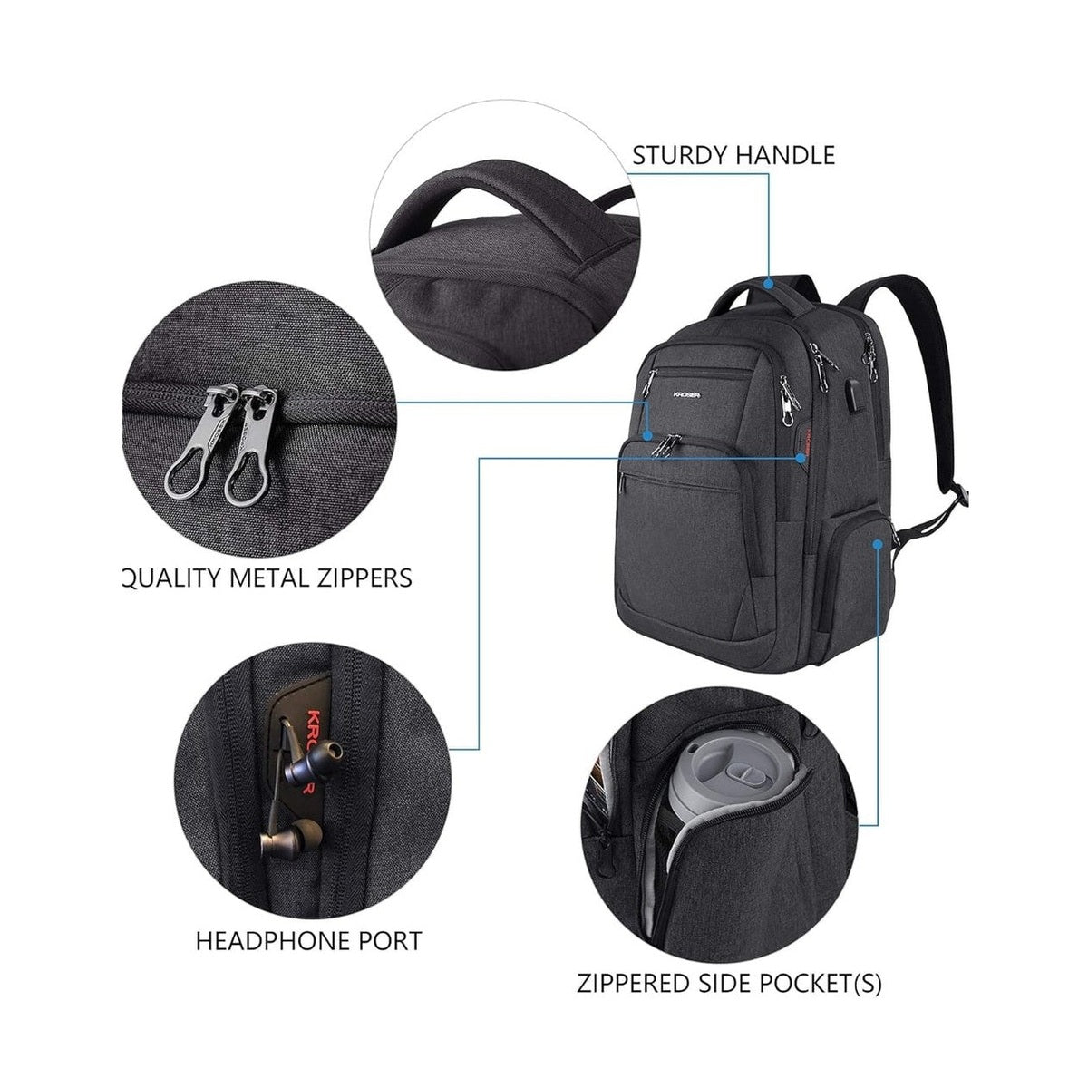 Travel Laptop Bag 17-Inch – Lightweight, Water-Resistant Multiple Compartments USB Port & Earphone Hole