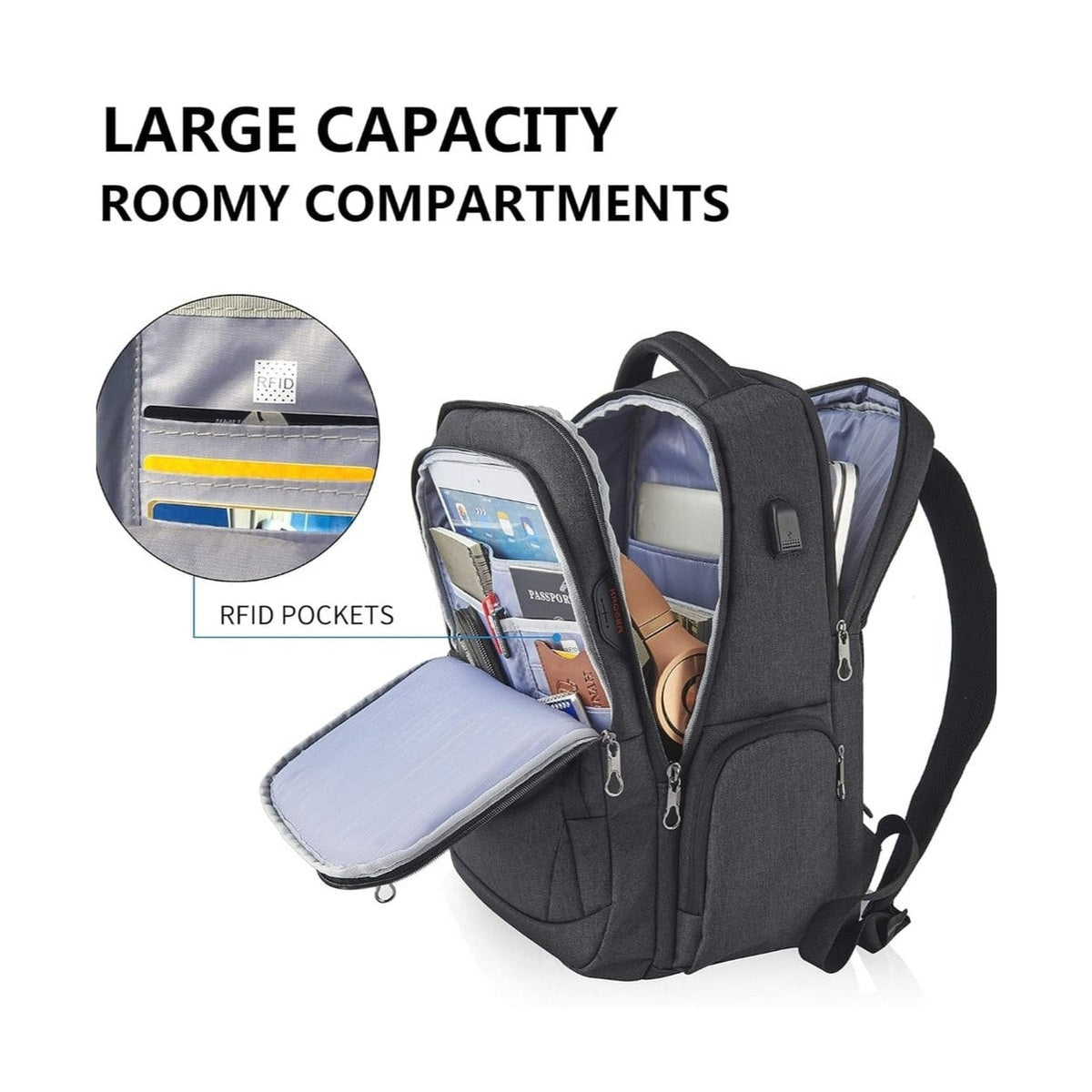 Travel Laptop Bag 17-Inch – Lightweight, Water-Resistant Multiple Compartments USB Port & Earphone Hole