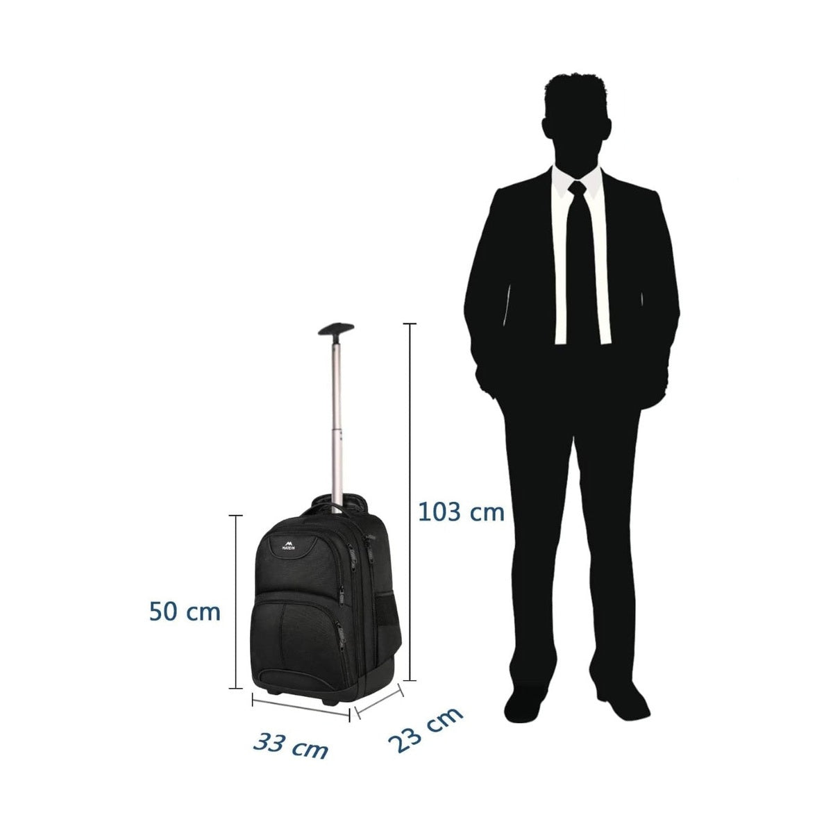 Trolley Backpack 38L Water-Resistant, RFID Safe & Anti-Theft Hybrid Travel Bag with Rubber Wheels, Black