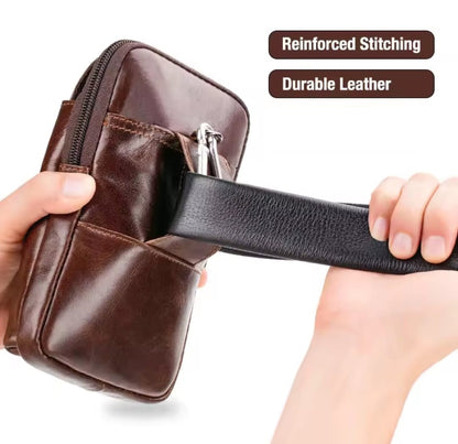 Premium Leather Belt Bag – Lightweight Waist Pack for Mobile Phone, Cards & Keys – Ideal for Hiking, Camping, Climbing & Cycling