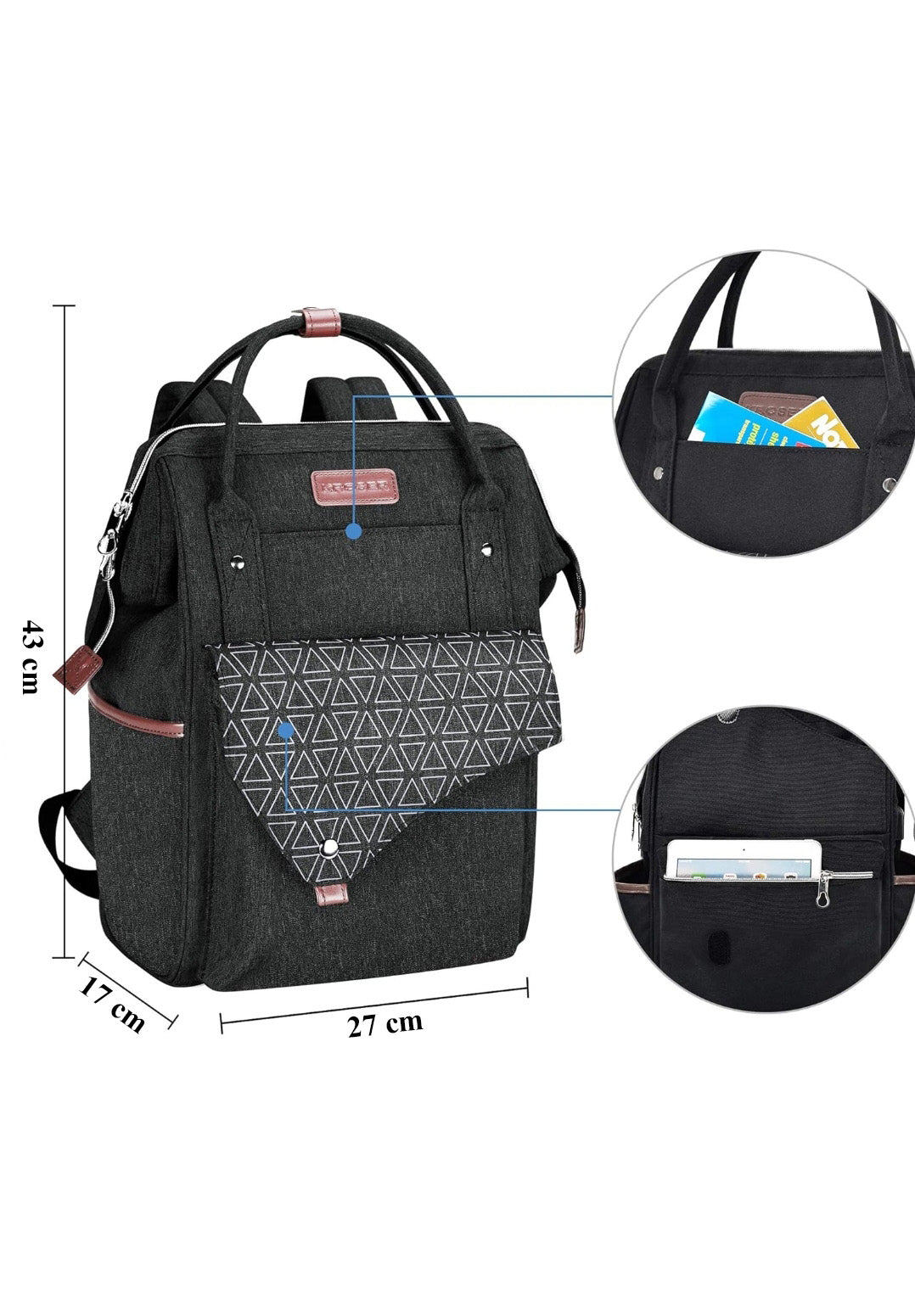Kroser 15.6-Inch Laptop Bag Lightweight, Water-Resistant Shoulder Backpack with USB Port – Unisex, Black