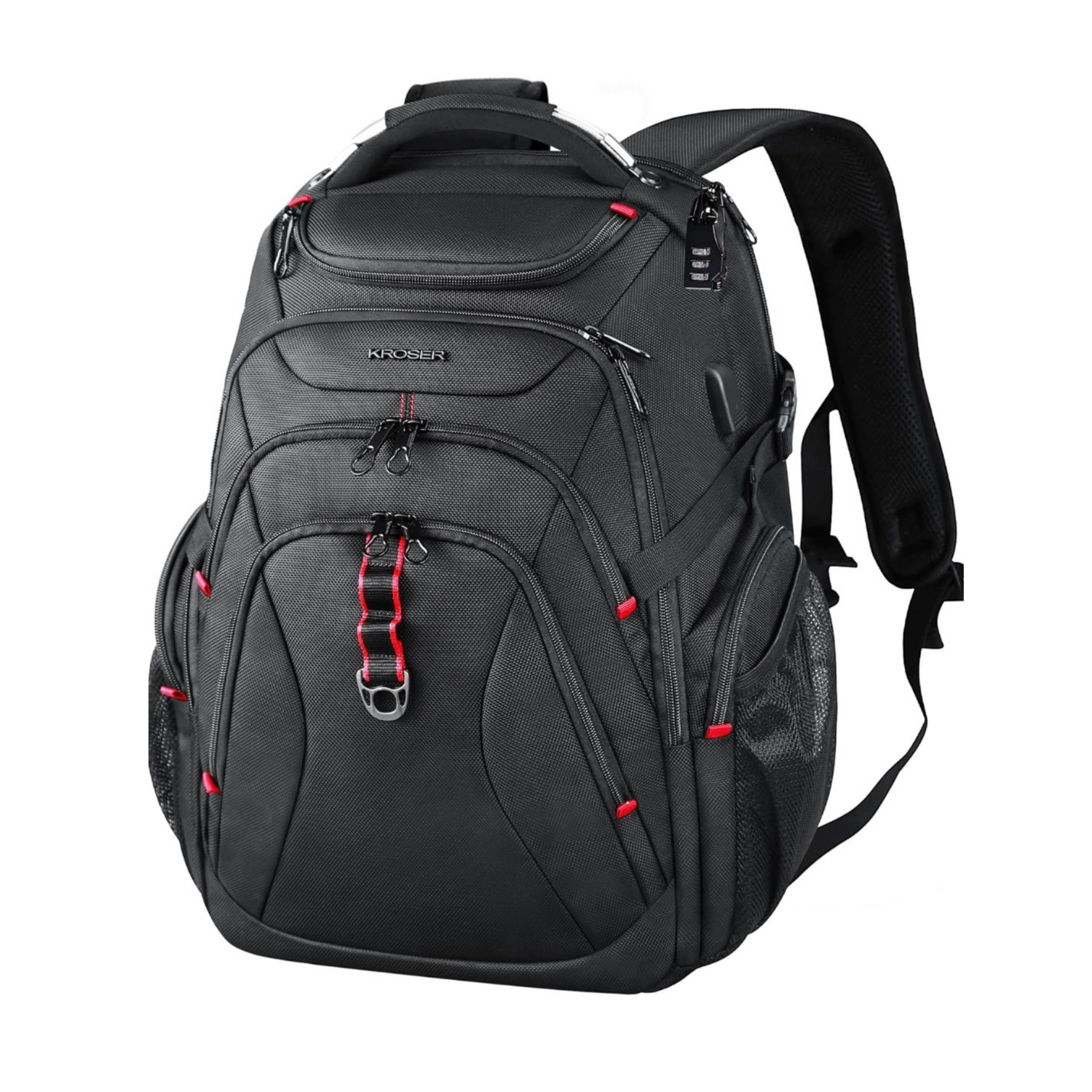 Kroser 50L Travel Laptop Backpack – TSA-Friendly, Water-Resistant, RFID Safe – USB Port - Zip Lock & 17 Inch Laptop Compartment – Black