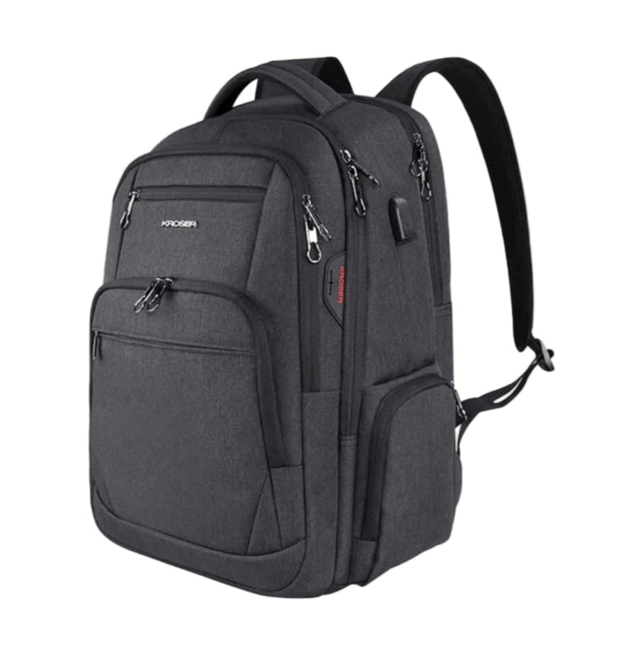KROSER 17-Inch Travel Laptop Bag – Lightweight, Water-Resistant with Multiple Compartments, Soft Padding, USB Port & Earphone Hole
