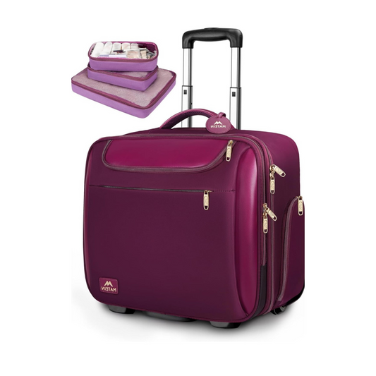 Matein 17-Inch Laptop Trolley for Women Water-Resistant, Anti-Theft & Spacious with Rubber Wheels Includes 3-Piece Storage Set – Purple