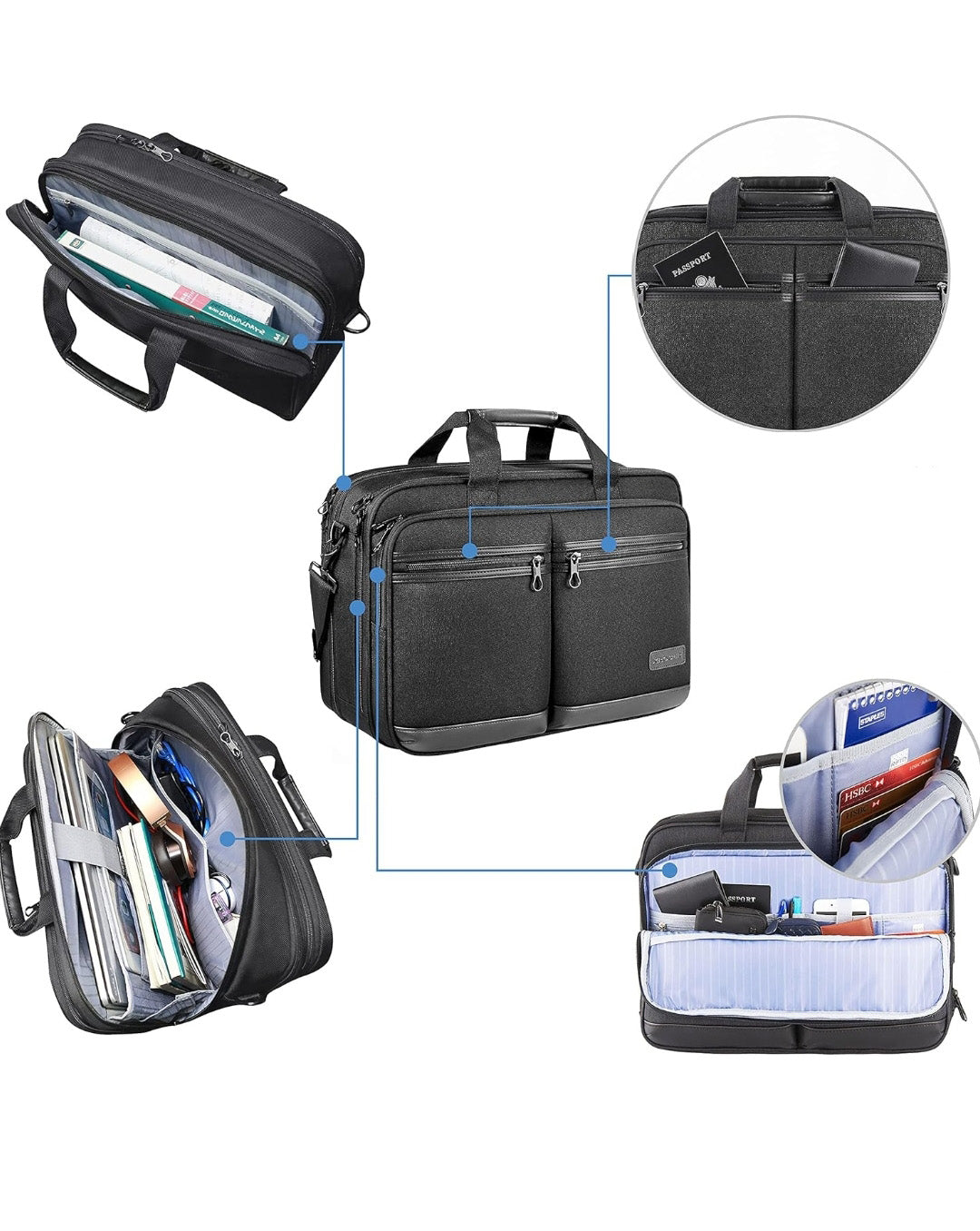 Kroser Business Laptop Briefcase - 17-Inch - Shoulder Bag, Expandable, Water-Resistant & RFID Protected, Leather Look, Lightweight Business Briefcase, Black