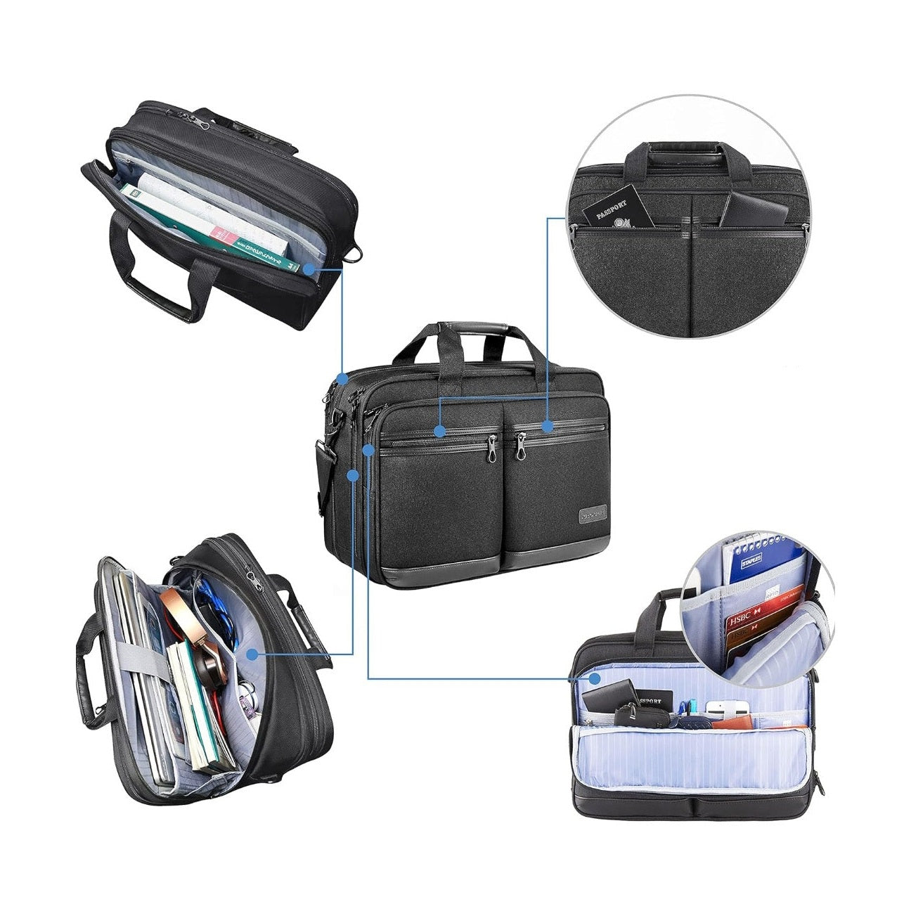 Business Laptop Briefcase - 17-Inch - Shoulder Bag, Expandable, Water-Resistant & RFID Blocking