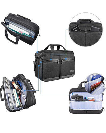 Kroser Business Laptop Briefcase - 17-Inch - Shoulder Bag, Expandable, Water-Resistant & RFID Protected, Leather Look, Lightweight Business Briefcase, Black