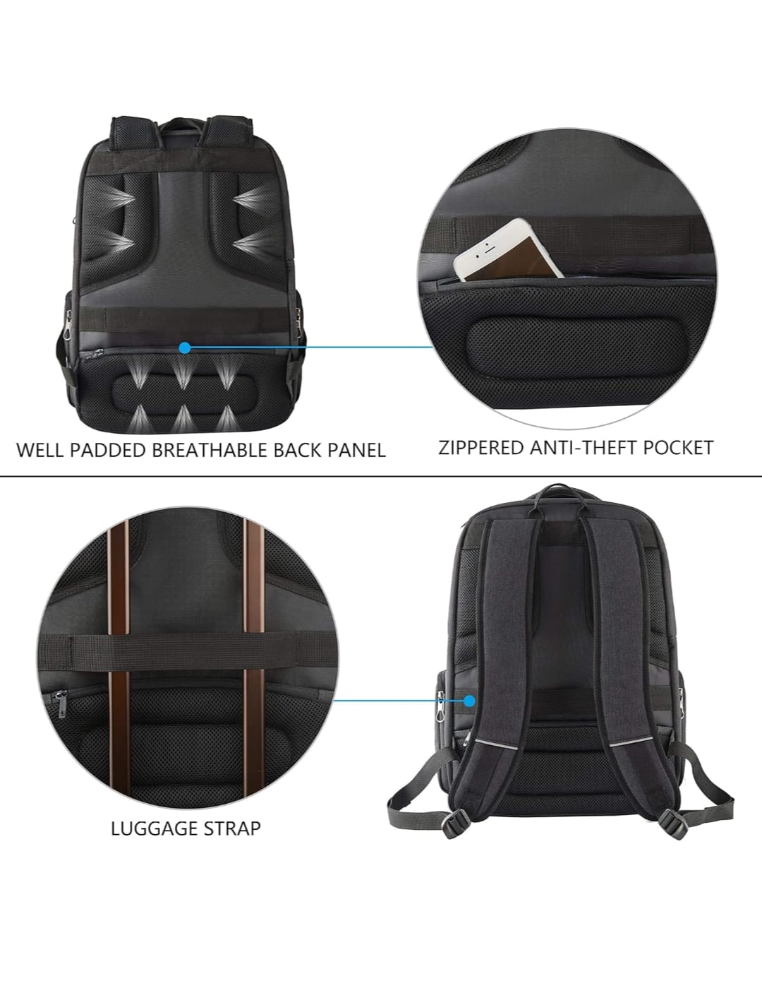 KROSER 17-Inch Travel Laptop Bag – Lightweight, Water-Resistant with Multiple Compartments, Soft Padding, USB Port & Earphone Hole