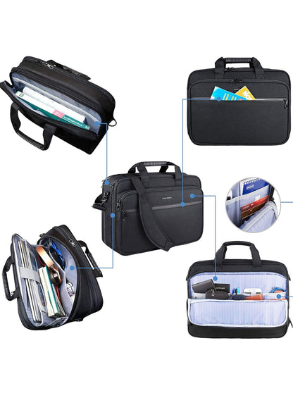 Kroser Business Laptop Briefcase - 17 Inch - Water-Resistant - Expandable & RFID Protected - Lightweight Shoulder Briefcase for Men & Women