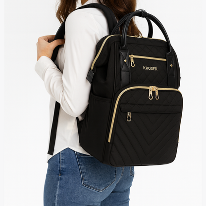 Laptop Backpack 17-Inch Durable Water-Resistant & RFID Safe, Lightweight with Stylish Gold Zippers