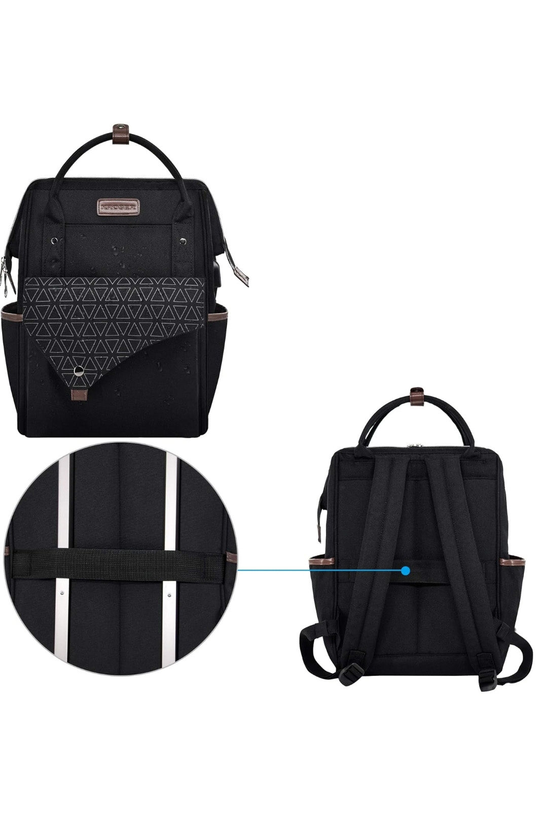 Kroser 15.6-Inch Laptop Bag Lightweight, Water-Resistant Shoulder Backpack with USB Port – Unisex, Black