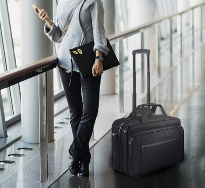 Kroser 17-Inch Laptop Trolley Lightweight Business Travel Case with RFID Blocking - Anti Theft Features & Water-Repellent Design - Black