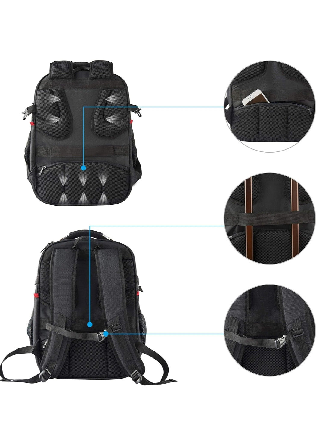Kroser 50L Travel Laptop Backpack – TSA-Friendly, Water-Resistant, RFID Safe – USB Port - Zip Lock & 17 Inch Laptop Compartment – Black