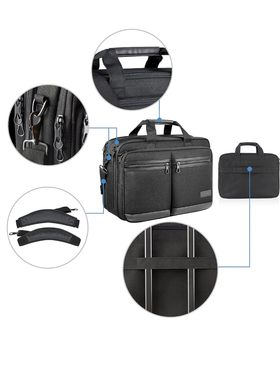 Kroser Business Laptop Briefcase - 17-Inch - Shoulder Bag, Expandable, Water-Resistant & RFID Protected, Leather Look, Lightweight Business Briefcase, Black