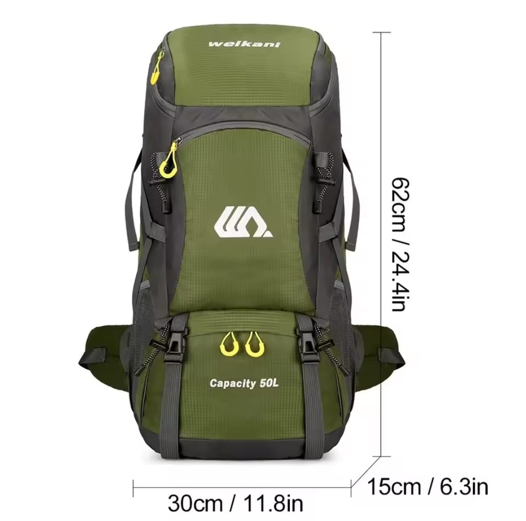 Travel Backpack 50L – Waterproof with Side Pockets, Walking Stick Straps & Multiple Compartments for Hiking & Outdoor Adventures
