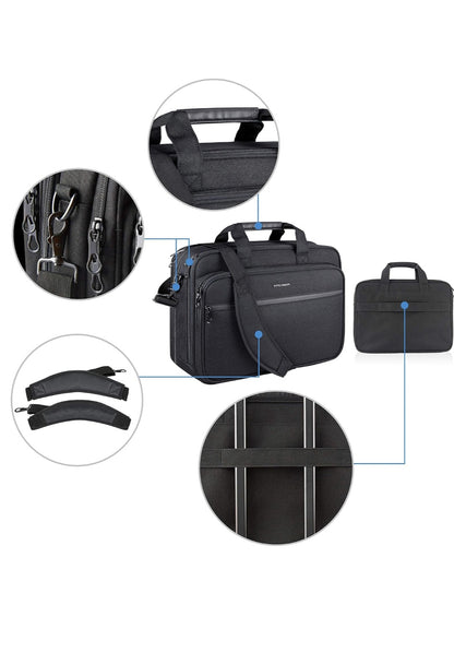 Kroser Business Laptop Briefcase - 17 Inch - Water-Resistant - Expandable & RFID Protected - Lightweight Shoulder Briefcase for Men & Women