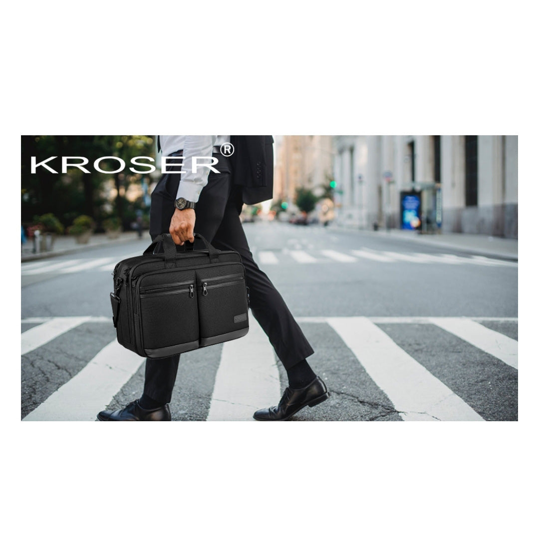 Kroser Business Laptop Briefcase - 17-Inch - Shoulder Bag, Expandable, Water-Resistant & RFID Protected, Leather Look, Lightweight Business Briefcase, Black