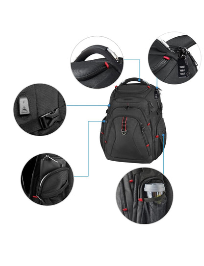 Kroser 50L Travel Laptop Backpack – TSA-Friendly, Water-Resistant, RFID Safe – USB Port - Zip Lock & 17 Inch Laptop Compartment – Black