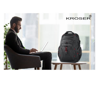 Kroser 50L Travel Laptop Backpack – TSA-Friendly, Water-Resistant, RFID Safe – USB Port - Zip Lock & 17 Inch Laptop Compartment – Black