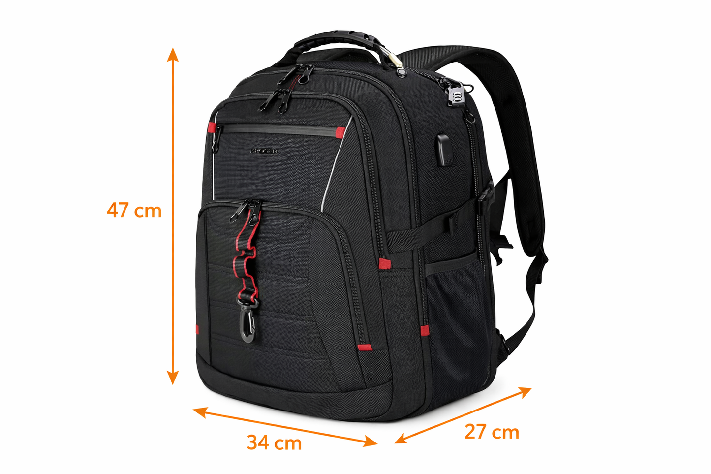 Travel Laptop Backpack 48L TSA-Friendly - Water Resistant & Anti Theft – Zip Lock - Fits 17 inch Laptops - Black