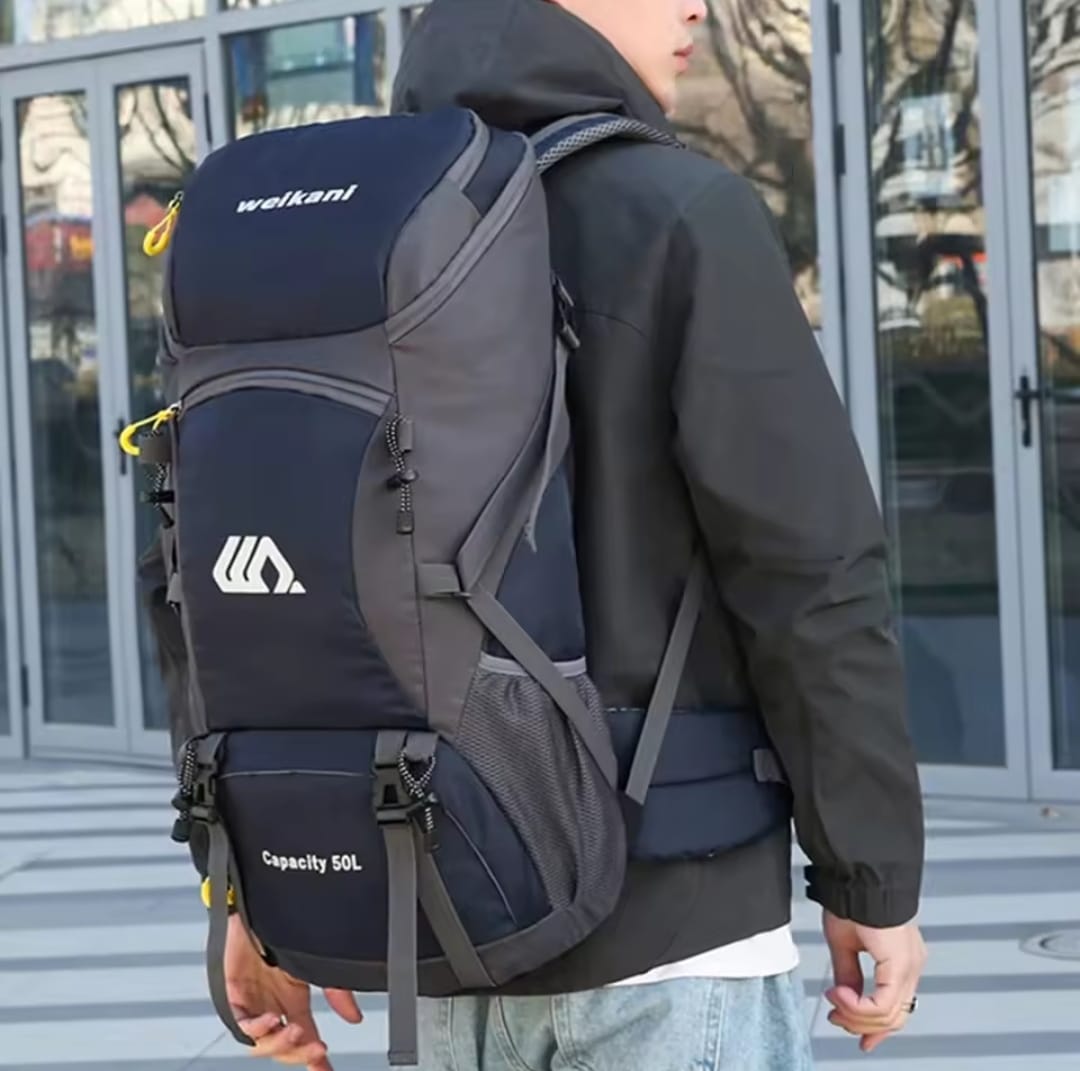 Travel Backpack 50L – Waterproof with Side Pockets, Walking Stick Straps & Multiple Compartments for Hiking & Outdoor Adventures