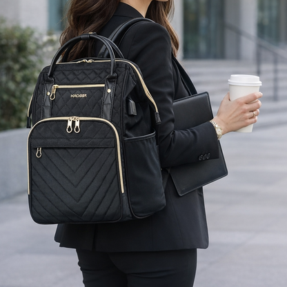 Laptop Backpack 17-Inch Durable Water-Resistant & RFID Safe, Lightweight with Stylish Gold Zippers