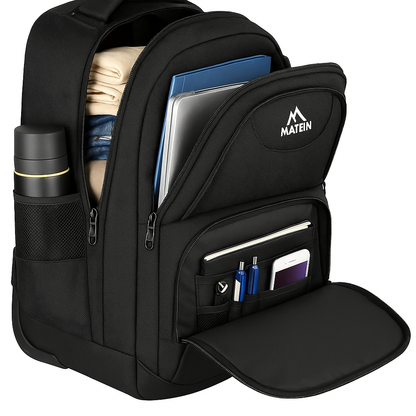 Trolley Backpack 38L Water-Resistant, RFID Safe & Anti-Theft Hybrid Travel Bag with Rubber Wheels, Black