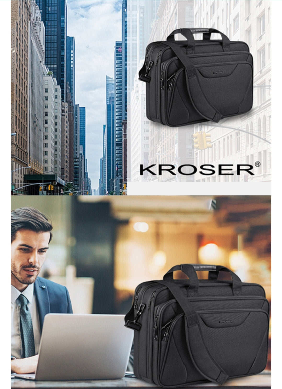 Kroser 17-Inch Laptop Briefcase Water Resistant - RFID Safe - Lightweight & Expandable