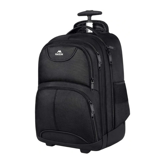 Matein 38L Laptop Trolley Backpack Water-Resistant, RFID Safe & Anti-Theft Hybrid Travel Bag with Rubber Wheels, Black