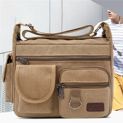 Vintage Crossbody Messenger Shoulder Bag, Multi-Pocket Design for Everyday, School & Business Use