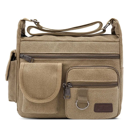 Vintage Crossbody Messenger Shoulder Bag, Multi-Pocket Design for Everyday, School & Business Use