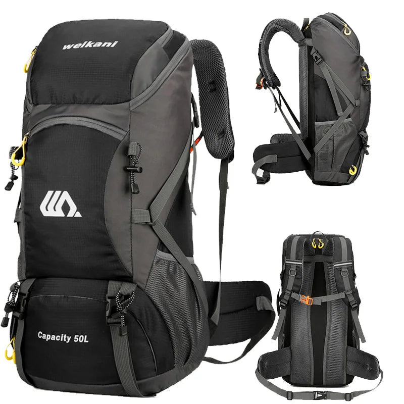 Travel Backpack 50L – Waterproof with Side Pockets, Walking Stick Straps & Multiple Compartments for Hiking & Outdoor Adventures