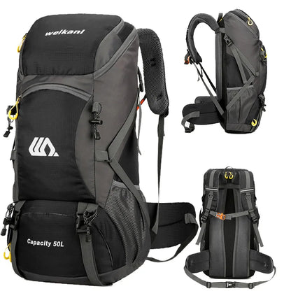 Travel Backpack 50L – Waterproof with Side Pockets, Walking Stick Straps & Multiple Compartments for Hiking & Outdoor Adventures
